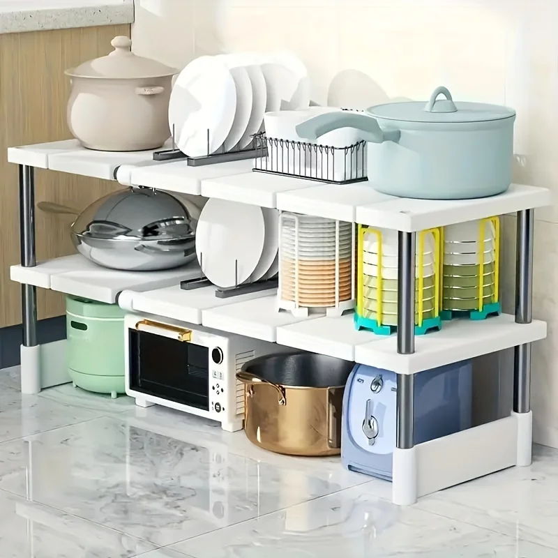 Kitchen Stackable Storage Rack Wardrobe Layered Partition Rack Closet Sorting Shelves Telescopic Sink Holder Multi-Layer Holder