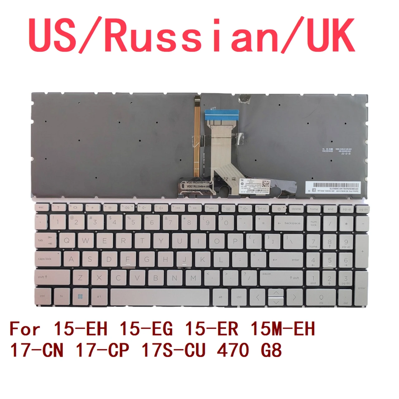 

New US Russian UK Laptop Backlit Keyboard For HP 15-EH 15-EG 15-ER 15M-EH 17-CN 17-CP 17S-CU 470 G8 Notebook PC Replacement