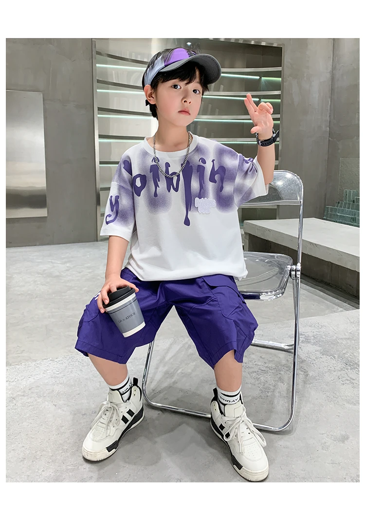 Heißer Verkauf Jungen Sommer Mode Baumwolle 2-teilige Kurzarm-T-Shirts + Shorts Anzüge 5-14 Jahre Kinder Freizeitkleidung Kinderbekleidungssets – Detail 12