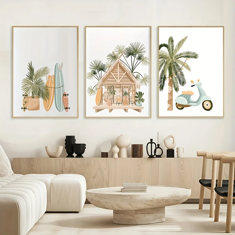 （NoFranme 3PCS）-2D Flat, 3pcs Decorative Art, 2D Flat Unframed Canvas Painting, Suitable for Home and Bedroom Wall Decor, Hal
