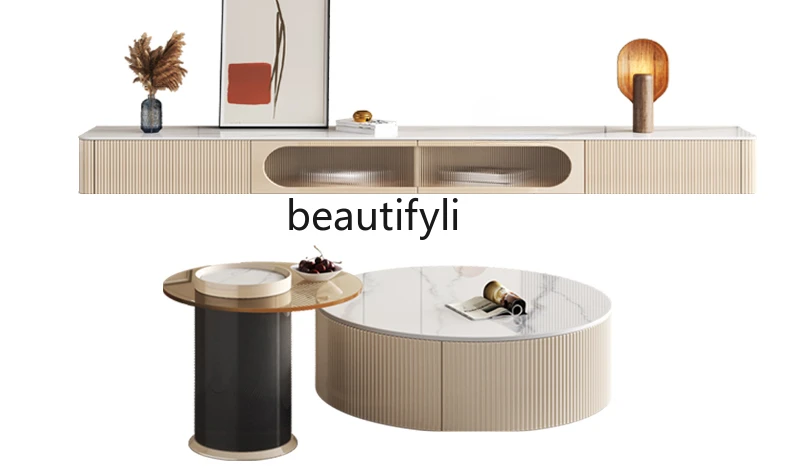 

Stone Plate Coffee Table Suspension TV Cabinet Unit Modern Simple Small Apartment Living Room Family Hanging TV Stand