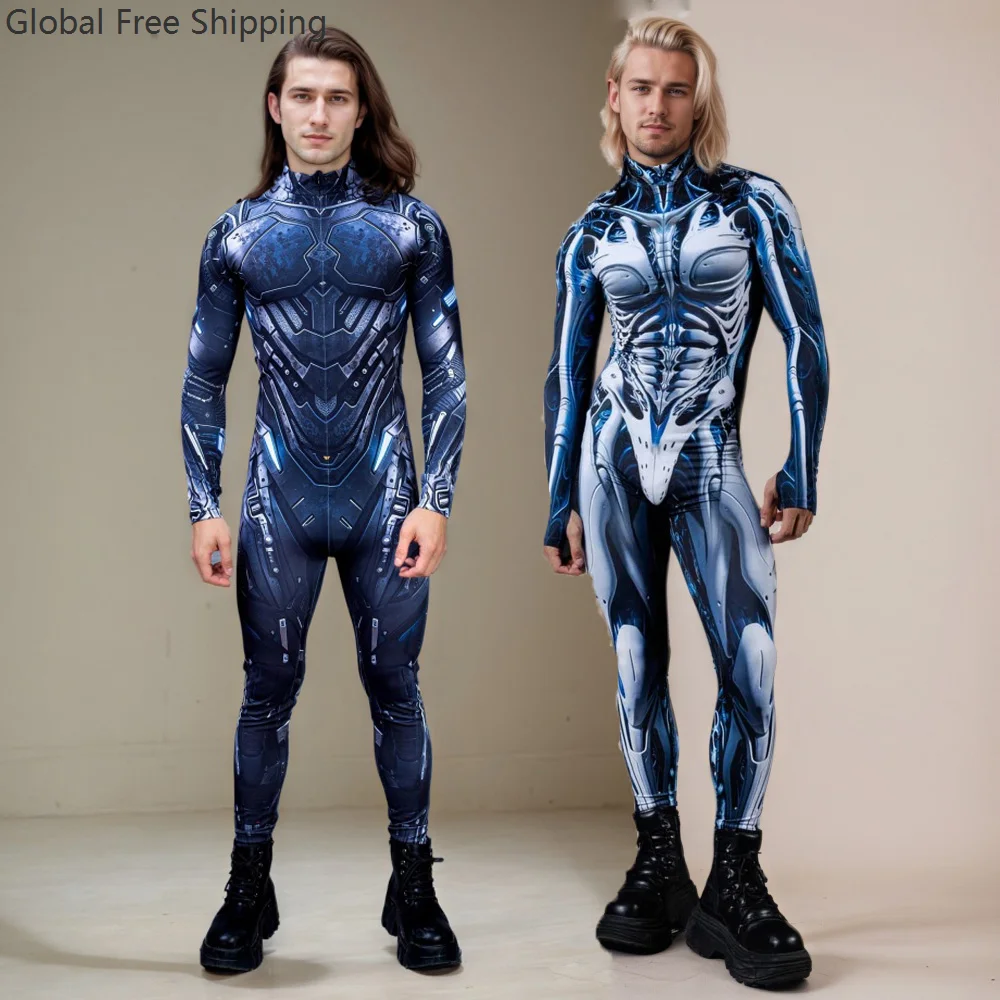 

Patterned Bodysuit Cyberpunk Men's Robot Costume Carnival Cosplay Sci-fi Cyber Silver Steel Warrior Fire Festival Jumpsuit 2026