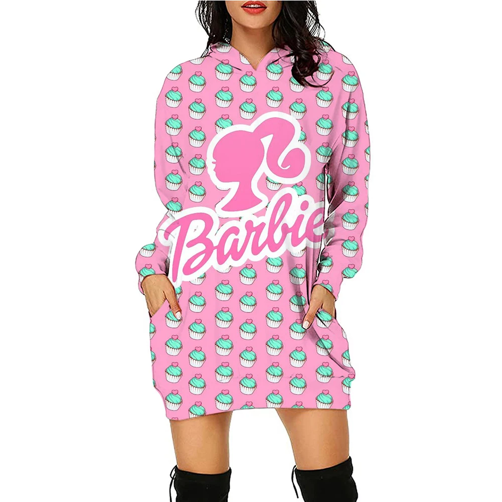 Barbie Hoodie Dress Autumn/Winter Style Ins Loose Jacket Anime Kawaii Women's Sportswear Dress Clothing Birthday Gift