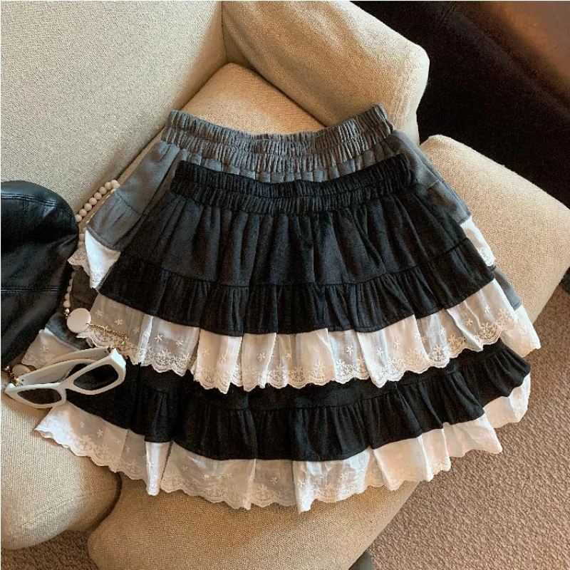 2024 mini skirt female bud skirt high waist ruffle layered sweet girl summer Y2K short skirt splicing elastic waist princess ski