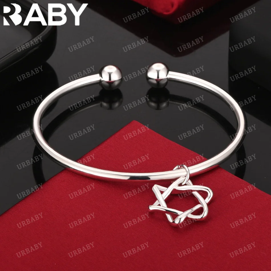 

URBABY 925 Sterling Silver Bangle Glossy Surface With Curved Stars Bracelet For Women Jewelry Fashion Party and Daily Wear