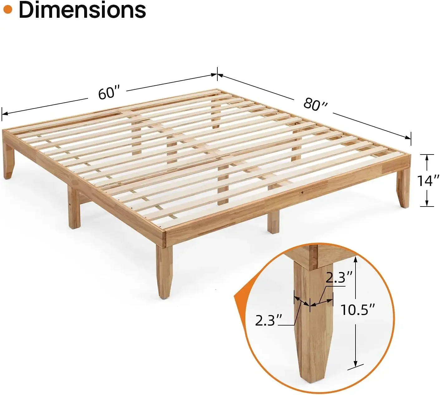 Wonline Piattaforma in legno Struttura letto Fondotinta in legno massello No box Spring Needed Supporto a doghe in legno Legno di quercia Finitura naturale Casa