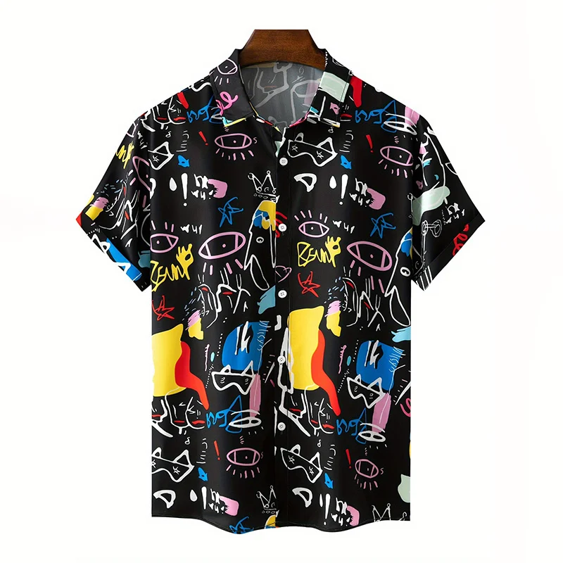 Colorful Abstract Graphic Aloha Shirt For Men Coconut Tree Ball Game 3D Printed Blouse Women Kids Short Sleeve Hawaiian Shirts