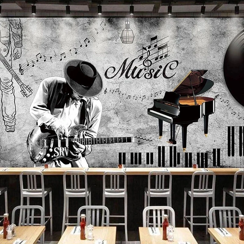 Customized Photo 3D Mural Wallpaper Hand Painted Vintage Music Restaurant Cafe Living room sofa TV background wall bedroom Hotel