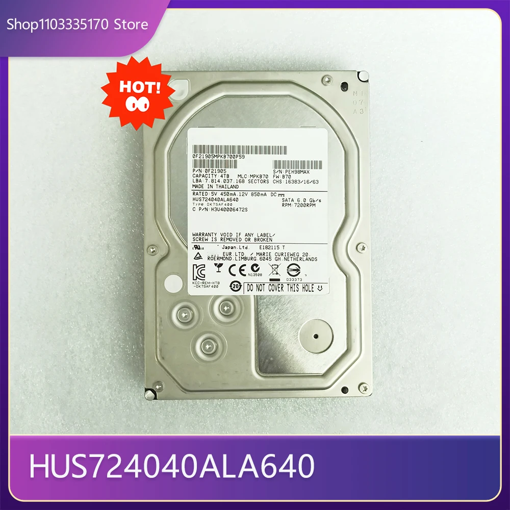 For HGST 4T 3.5 Inch 7.2K Enterprise SATA Mechanical Hard Disk HUS724040ALA640