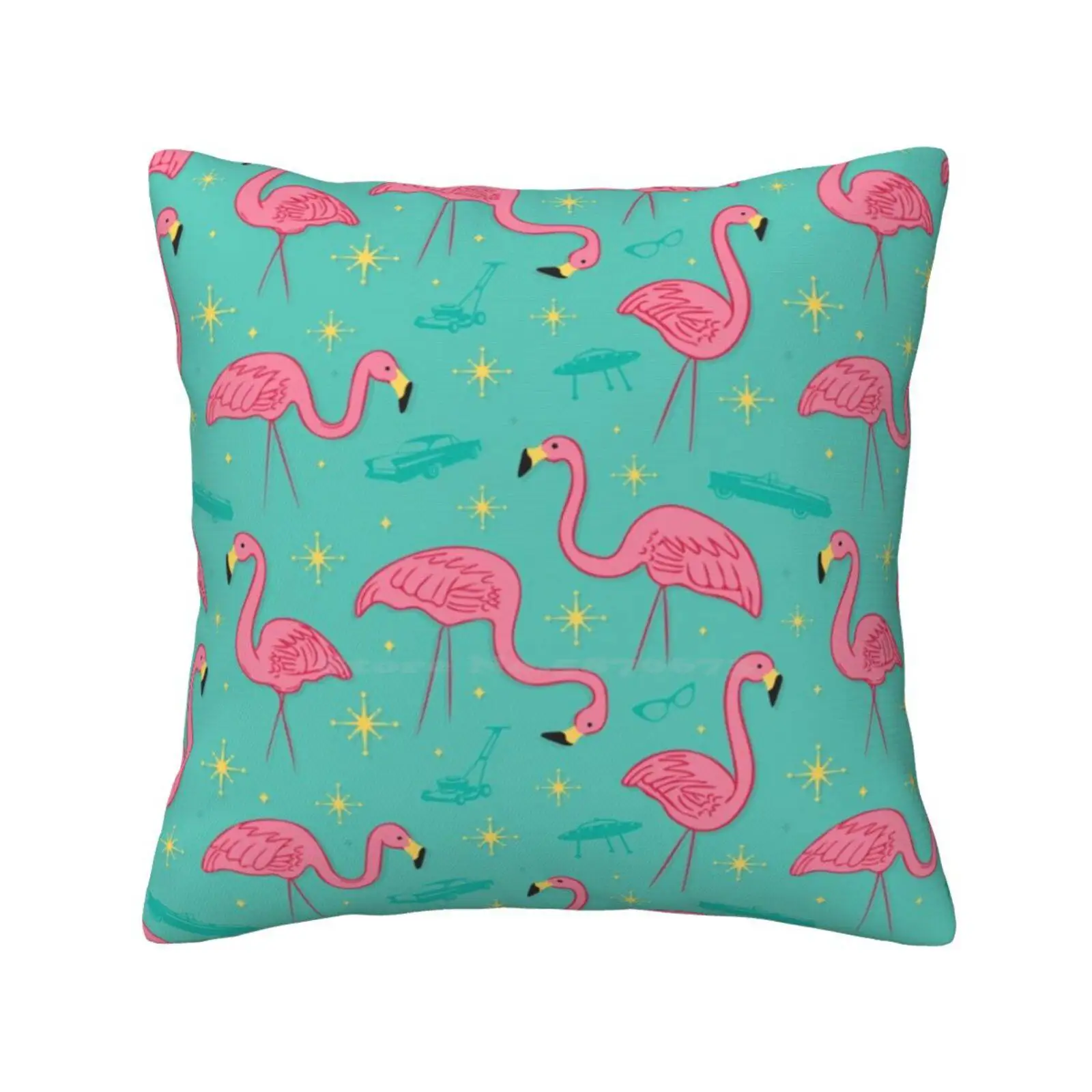 Suburbia Pillows Case Bedroom Home Decoration Lawn Flamingos Birds Pink Vintage Retro Cars Ufo Garden Sunglasses 1950S Sparkle