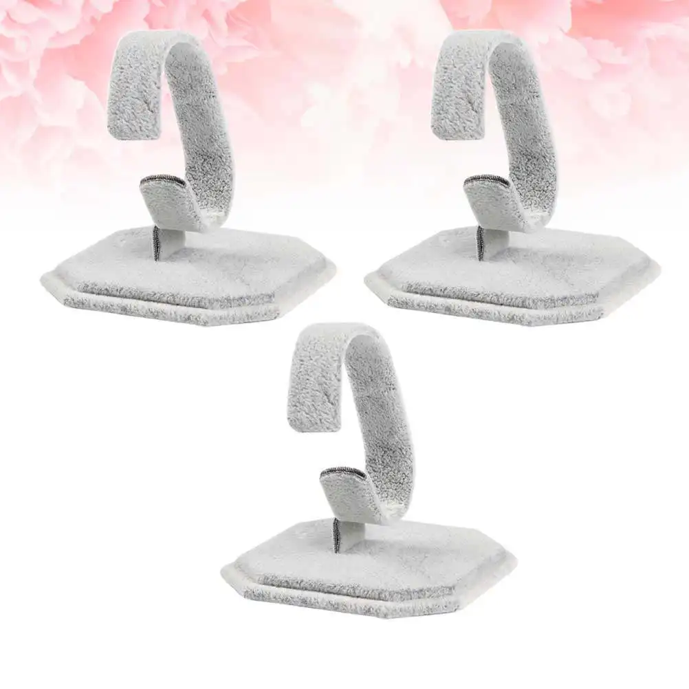 

3Pcs Elegant C-Shaped Watch Display Rack Suede Covered Iron Construction Adjustable for Watches Bracelets Photography Prop Gift