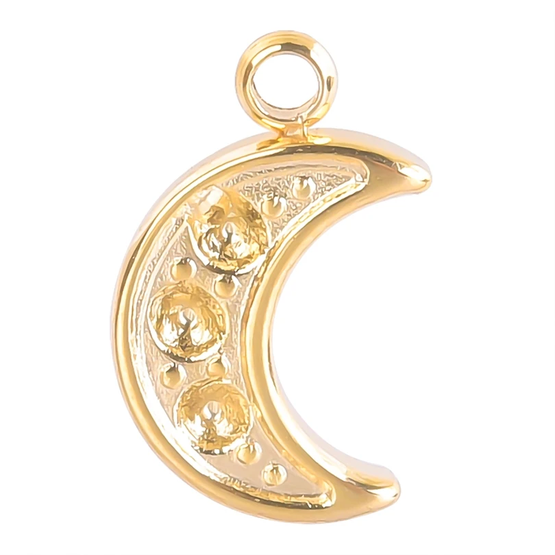 5pcs/Lot Different Syle Moon Charms For Jewelry Making Supplies 18k Real Gold Plated Stainless Steel Charm In Bulk Women Pendant