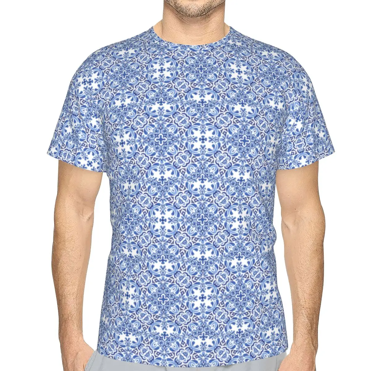 Mediterranean Mosaic Tiles Azulejos 100% Cotton T-Shirt Men'sFunny T Shirts Men Crew Neck Short Sleeve