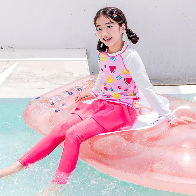 Korean girl sun protection quick drying swimsuit children\'s swimsuit princess long sleeved trouser skirt two-piece swimsuit