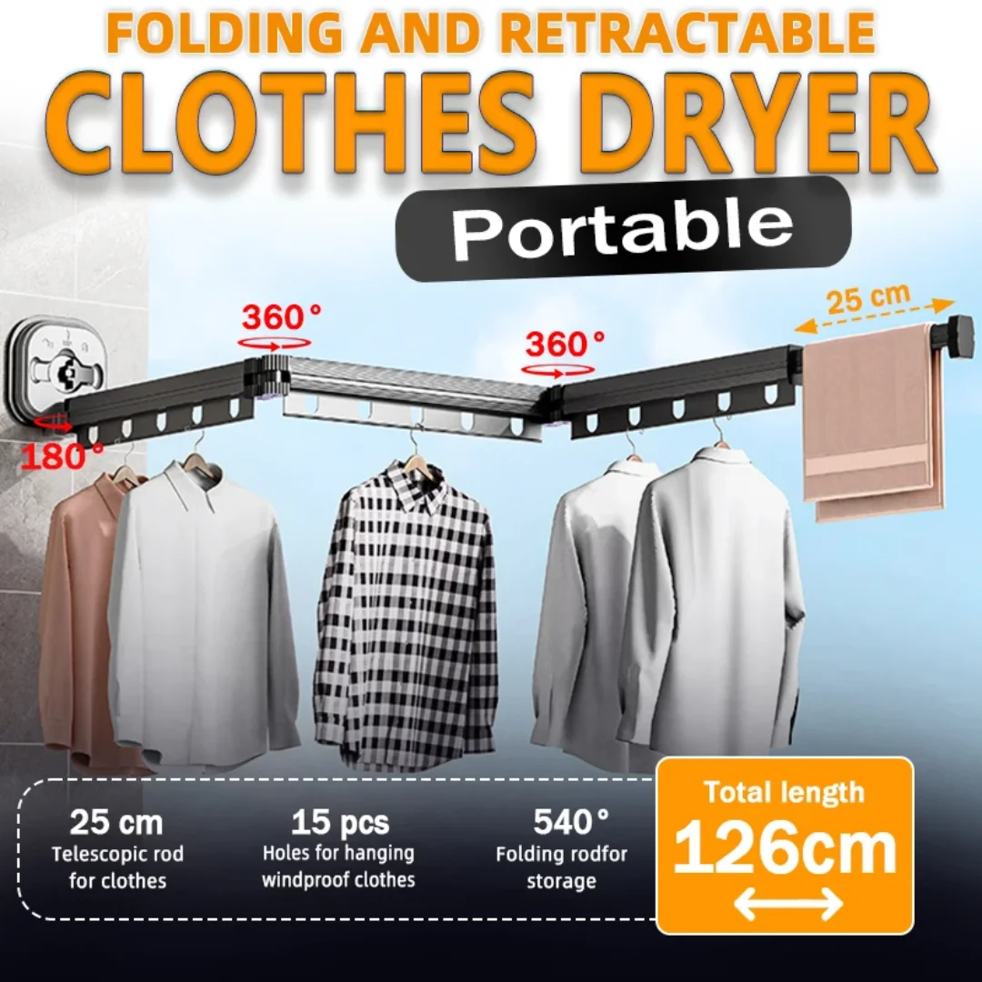 

Sucker Retractable Cloth Drying Rack Collapsible Cloth Hanger Aluminum Wall Mount Indoor Space Saving Home Laundry Drying rack