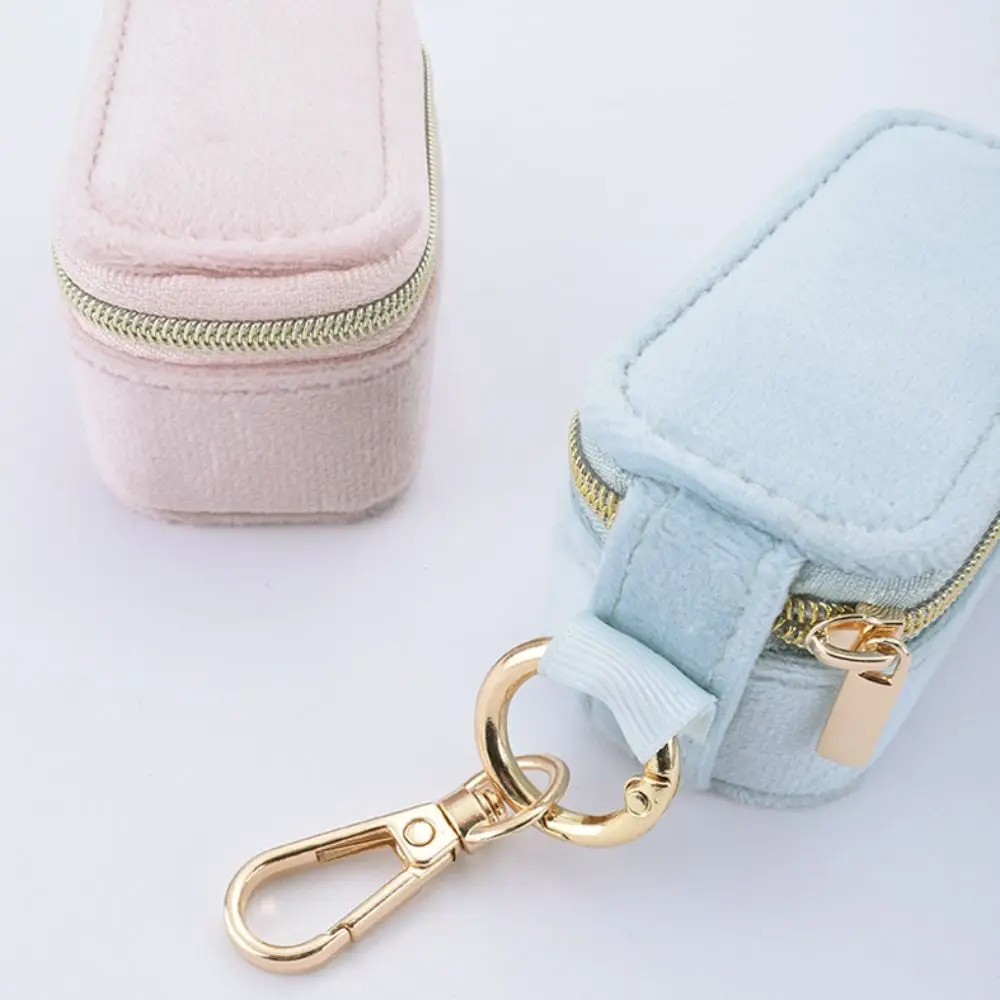 Portable Mini Size Jewelry Storage Box Velvet Material Zipper Closure Ring Box Hanging Candy Color Jewelry Case Travel Use