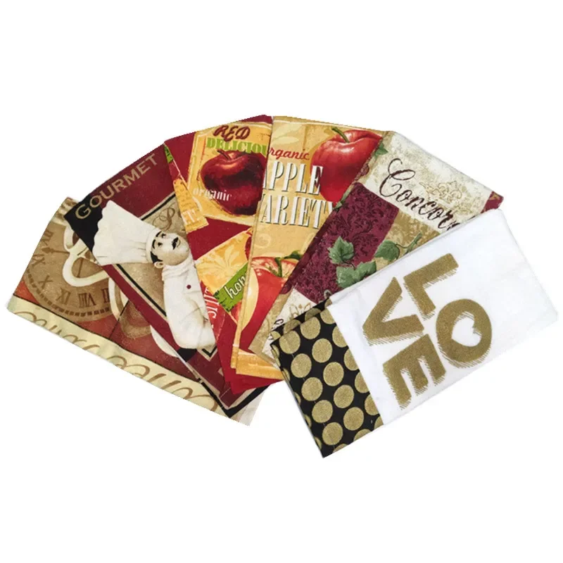 

1Pc 38x63cm Colorful Printed Dishcloth Cotton Kitchen Tea Towel Napkin Soft Absorbent Cleaning Cloth