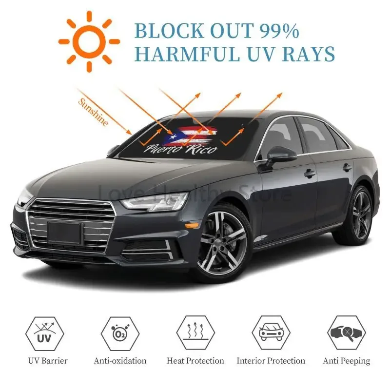 Puerto Rico Flag Print Car Front Windshield Sun Shade Blocks Uv Rays Sun Visor Protector for Car Truck SUV Auto Accesorios - view 5