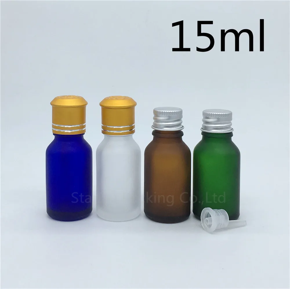 

Travel Bottle 15ml Green Blue Amber Transparent Frosted Glass Bottle, Vials Essential Oil Bottle With Aluminum Cap 500pcs/lot