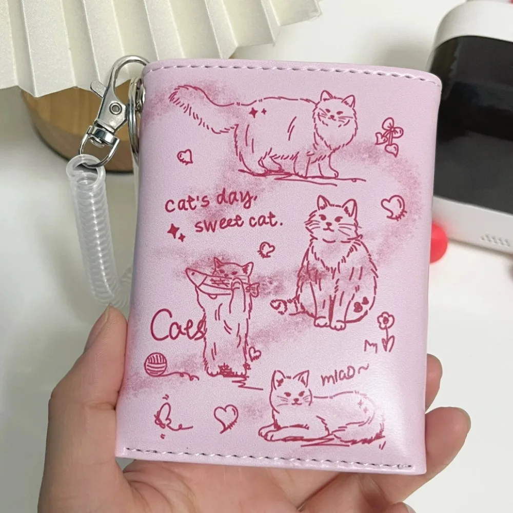 

Portable Letter Printed Pink Cat Wallet Sewn Waterproof PU Zero Wallet Korean Style Large Capacity Short Money Bag Outdoor