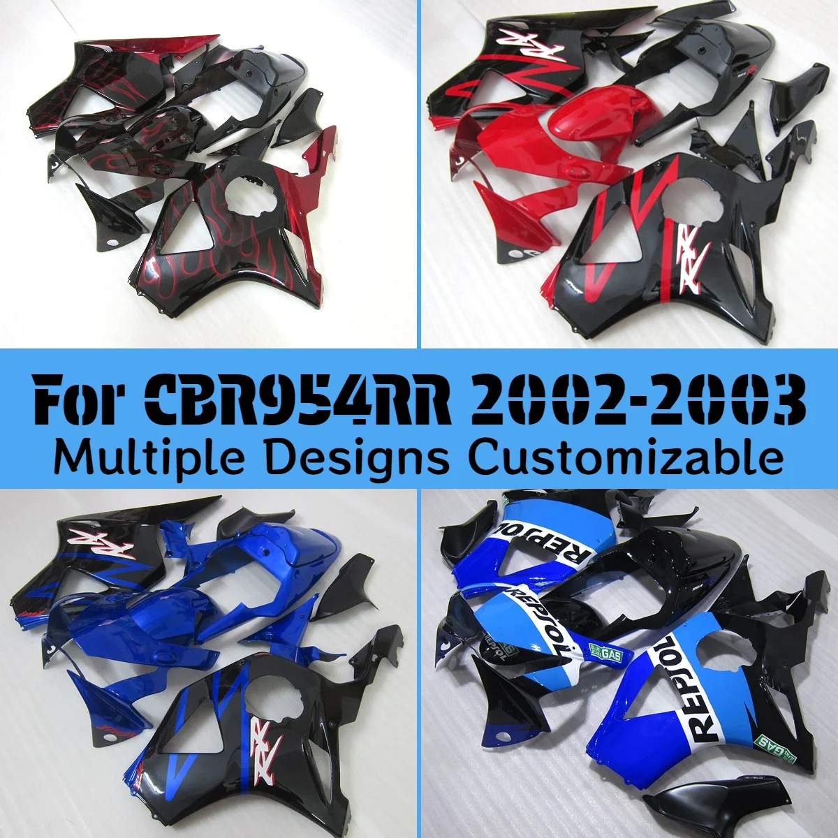 For HONDA CBR 954RR 2002 2003 Red Flame Full Fairing Set CBR900RR 02 03 Motorcycle Fairings Bodywork Kit