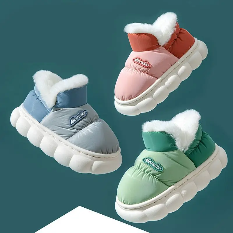 Pantofole in cotone per bambini invernali Scarpe calde in cotone per genitori-figli Pantofole per bambini grandi in pile ispessito antiscivolo impermeabili per bambini