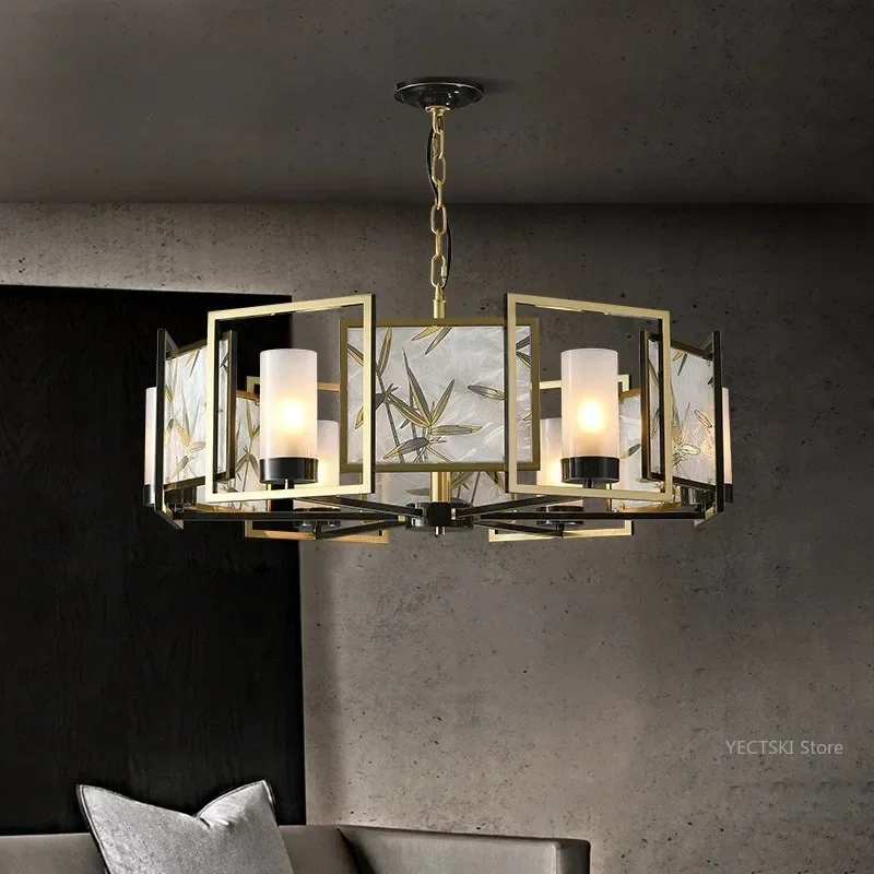 

GHEUVNJ New Chinese style villa duplex living room, grand all copper pendant light, modern Chinese style creative light