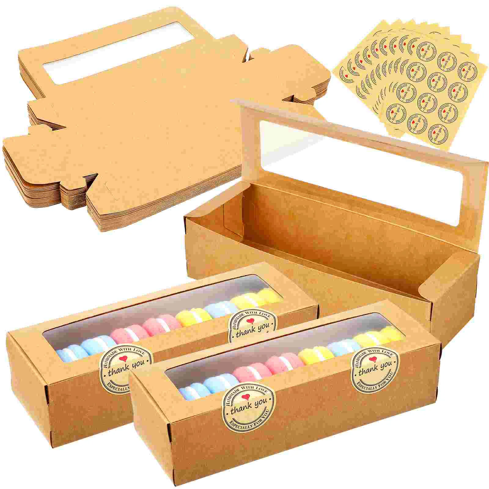 

50 Pcs Cupcake Boxes Baking Dish with Lid Packing Supplies Kraft Paper Baby Stickers