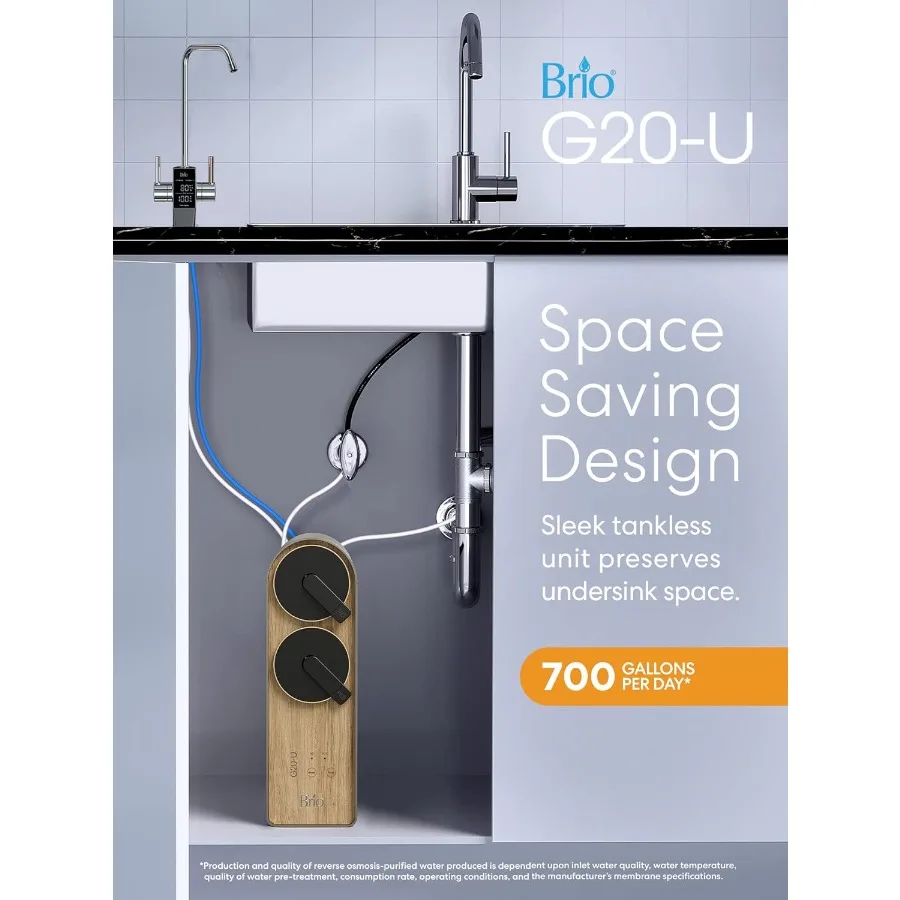 Sistema de filtragem de água por osmose reversa G20U com torneira de exibição inteligente para cozinha doméstica Capacidade de 700 GPD 2:1 puro para resíduos Rati