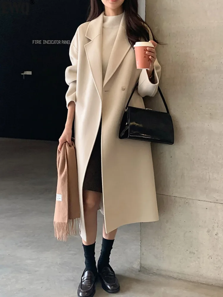 

[EWQ] French Vintage Single Breasted Loose Casual Long Woolen Coat Women Winter Thick Overcoats 2024 Autumn New Fashion 16O2619