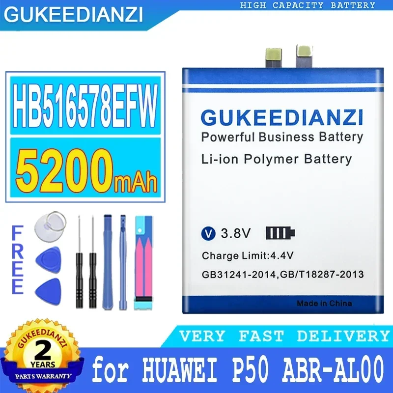 

Аккумулятор GUKEEDIANZI 5200 мАч HB 516578 EFW для HUAWEI P50 ABR-AL00 Батарея большой мощности