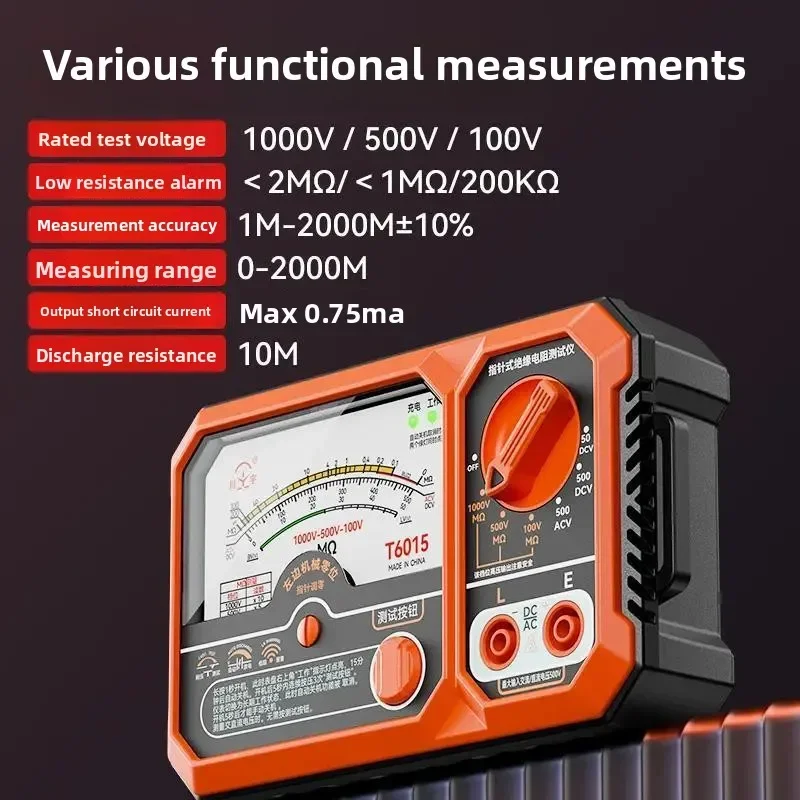 T6015 Pointer Insulation Resistance Tester AC/DC Voltage Transistor Low Resistance Tester
