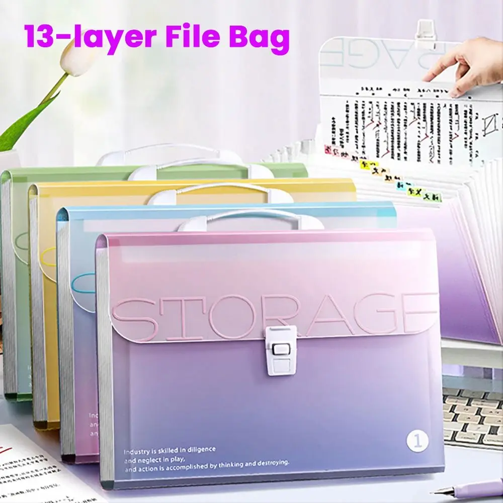 Creative Waterproof A4 File Folder 13 Pockets Test Paper Storage Organ Bag PP Classified Storage File Organizer Student