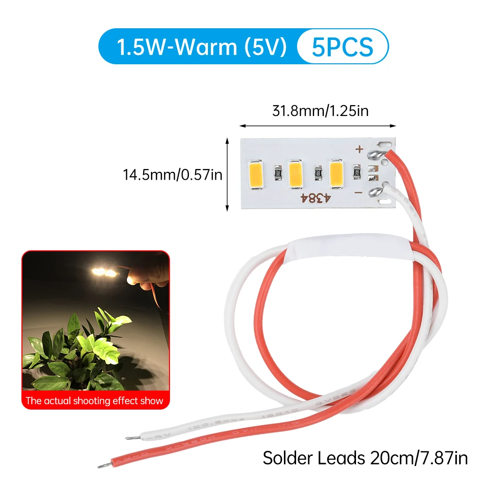 5PCS 1.5W 5V 5730 LED Color Lamp Bead Light Board Bulb With 20cm Line Red Yellow Green Blue Warm White Light