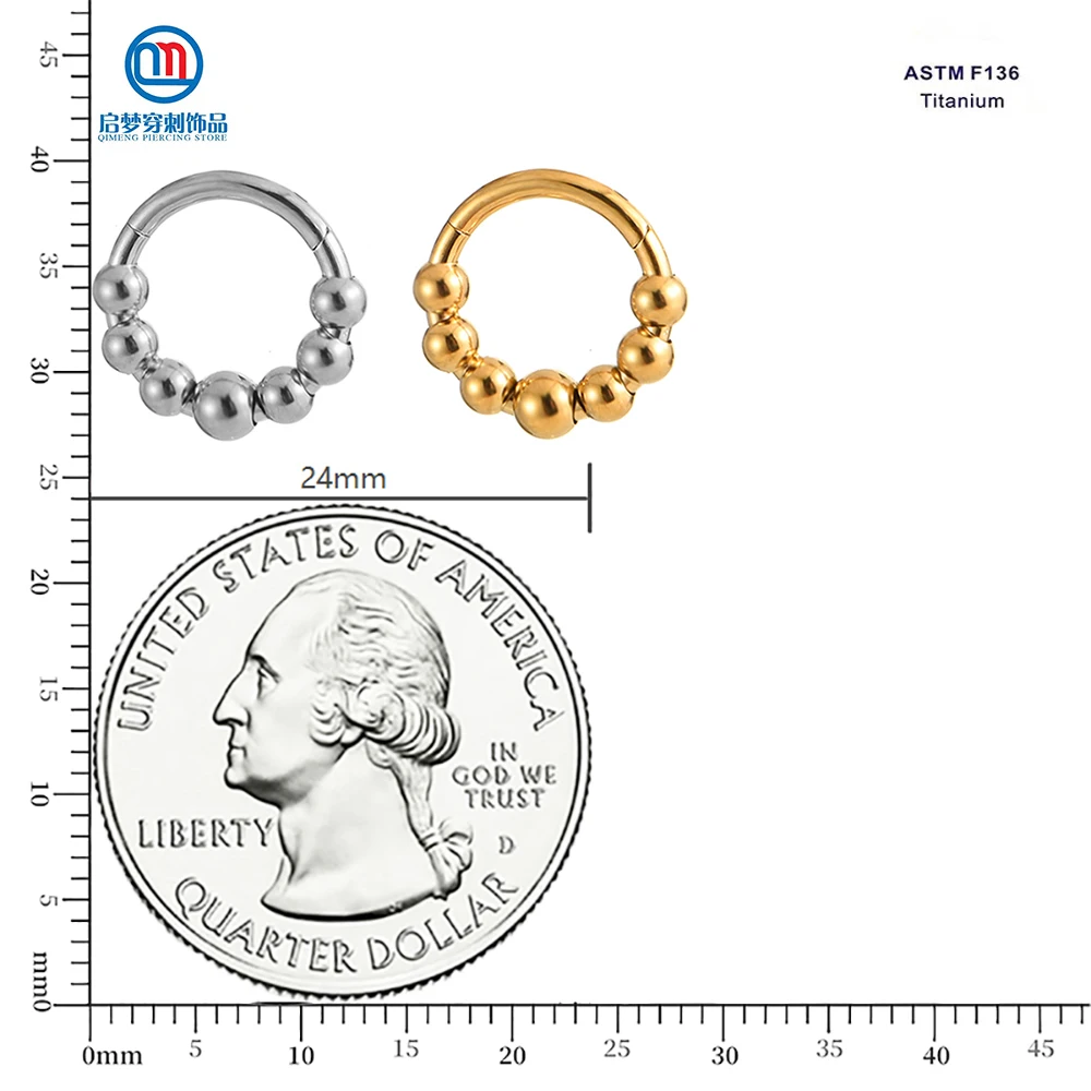 QM ASTM F136 Titanium Bead Clusters Septum Hinged Clicker Nose Hoop Ring Earrings Body Piercing Jewelry