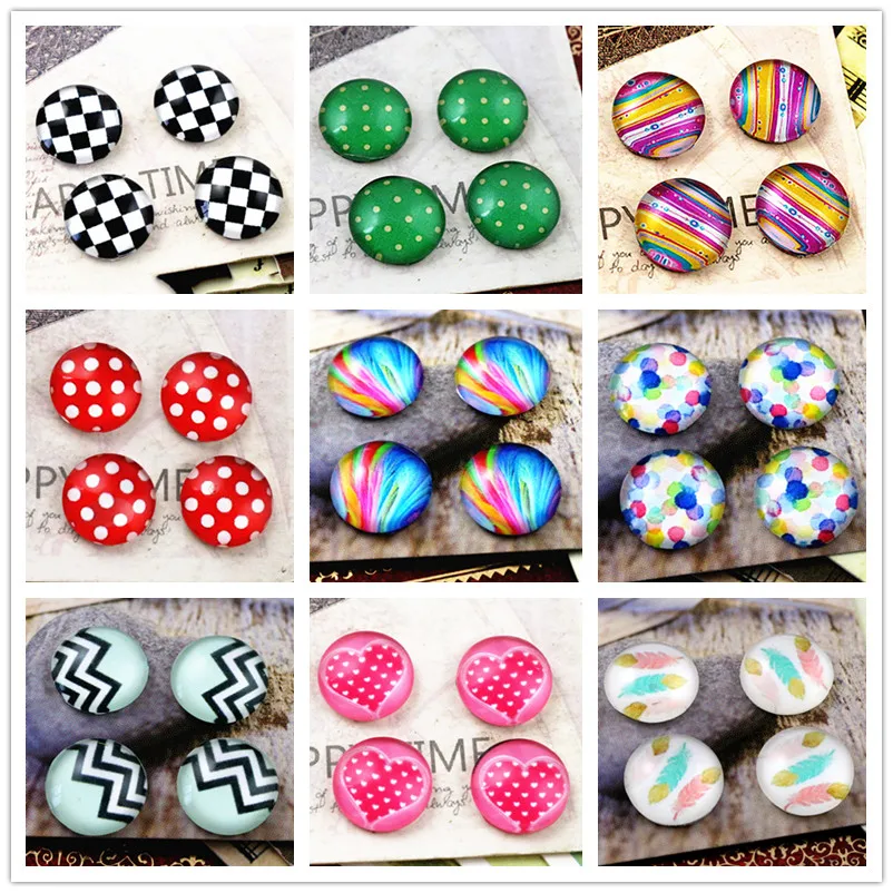 20pcs 12mm Handmade Photo Glass Cabochons Cute Pattern DIY Jewelry Making Acessories Supplies for Earrings Bracelet Blank Tray