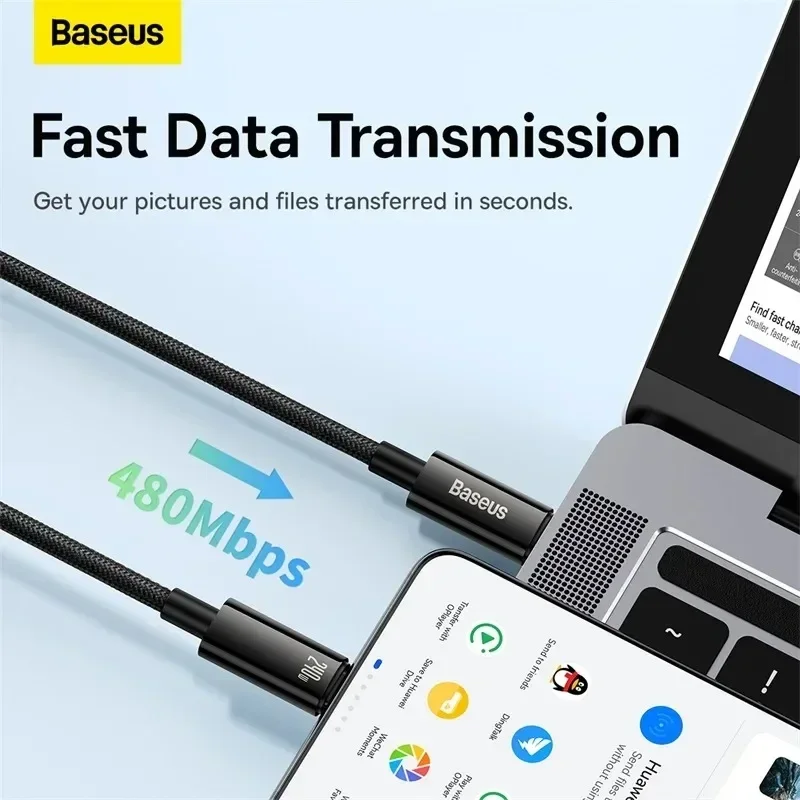 Baseus PD 240W 5A Super Fast Charging Type C Cable For iPhone 15 Pro Max Type C To USB C Wire Cable For Macbook iPad Data Cord