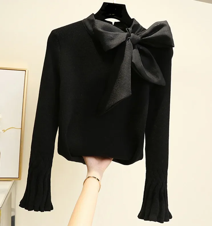 

Women Sweater 2025 Korean Fashion Pullover Knit Y2K Tops Elegant Woman Sweaters Fall Bandage Top Oversized Clothing Jumper