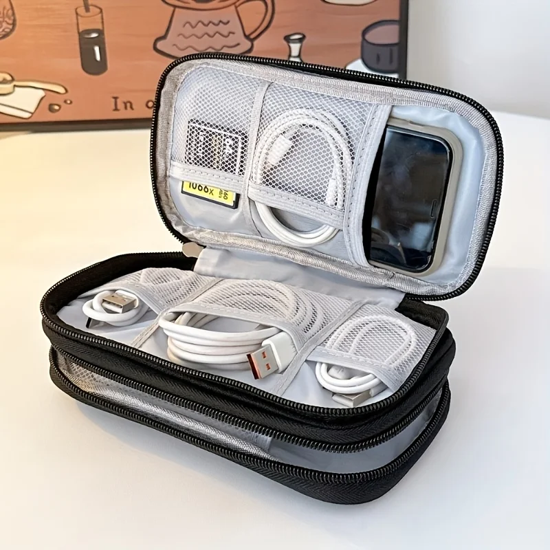 Double Layer Travel Electronic Organizer, Portable Cable Power Bank Storage Bag, Hard Drive Earphone Phone, Luggage Accessory