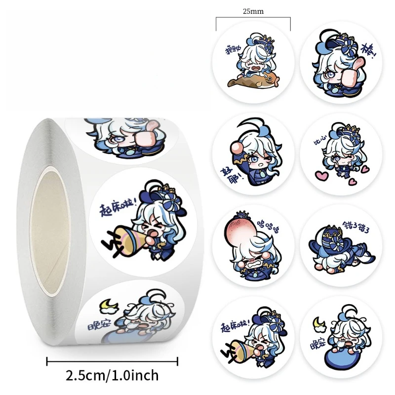 500PCS Genshin Impact Furina Hot Games 2D Peripheral Q Version Scroll Sticker Hand Account Seal Sticker Comic Exhibition Gifts