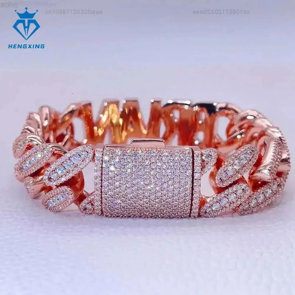 

Custom 20mm Name Letter Rose Gold Cuban Bracelet 925 Silvrer Vvs Moissanite Cuban Link Chain Bracelet