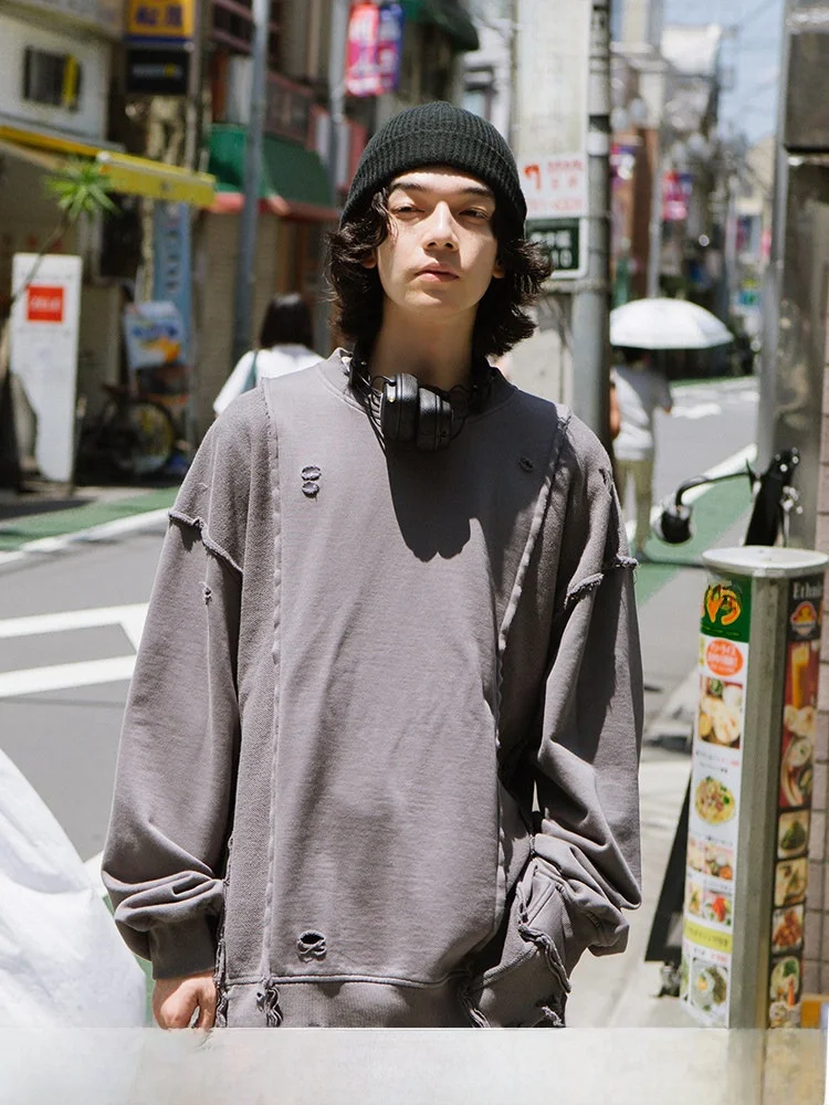 

Retro Japanese Style Heavyweight Hoodie Men's Loose round Neck Pullover Youthful Trend Autumn Casual Loose Fit Sweatshirt