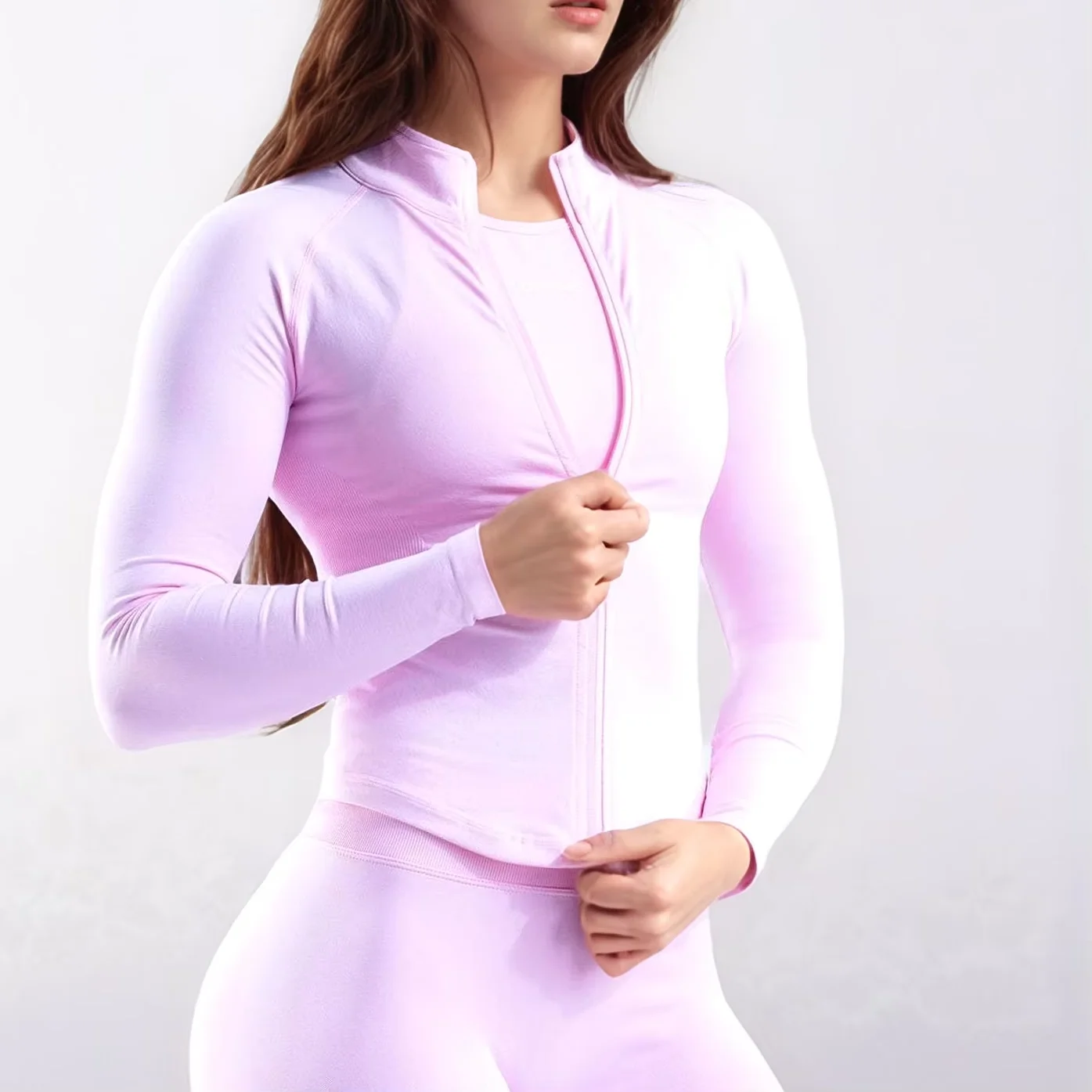 

Куртка на молнии RUSHBURN, женские топы для бега с длинными рукавами, спортивные топы на полной молнии, бесшовная спортивная одежда для тренировок, спортивные пальто для пилатеса, йоги