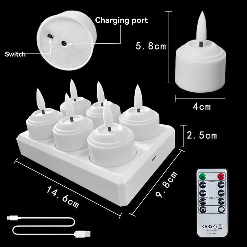 ABJO-12Pcs Lampu Lilin Tanpa Api Dengan Stasiun Pengisian Daya Remote Control Lampu Lilin LED Untuk Halloween Ulang Tahun