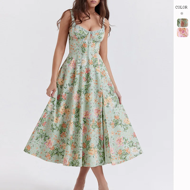 Verão feminino sexy camisola vestido longo praia impresso rendas até vestido de férias vestidos de festa femininos robe femme vestidos para festas