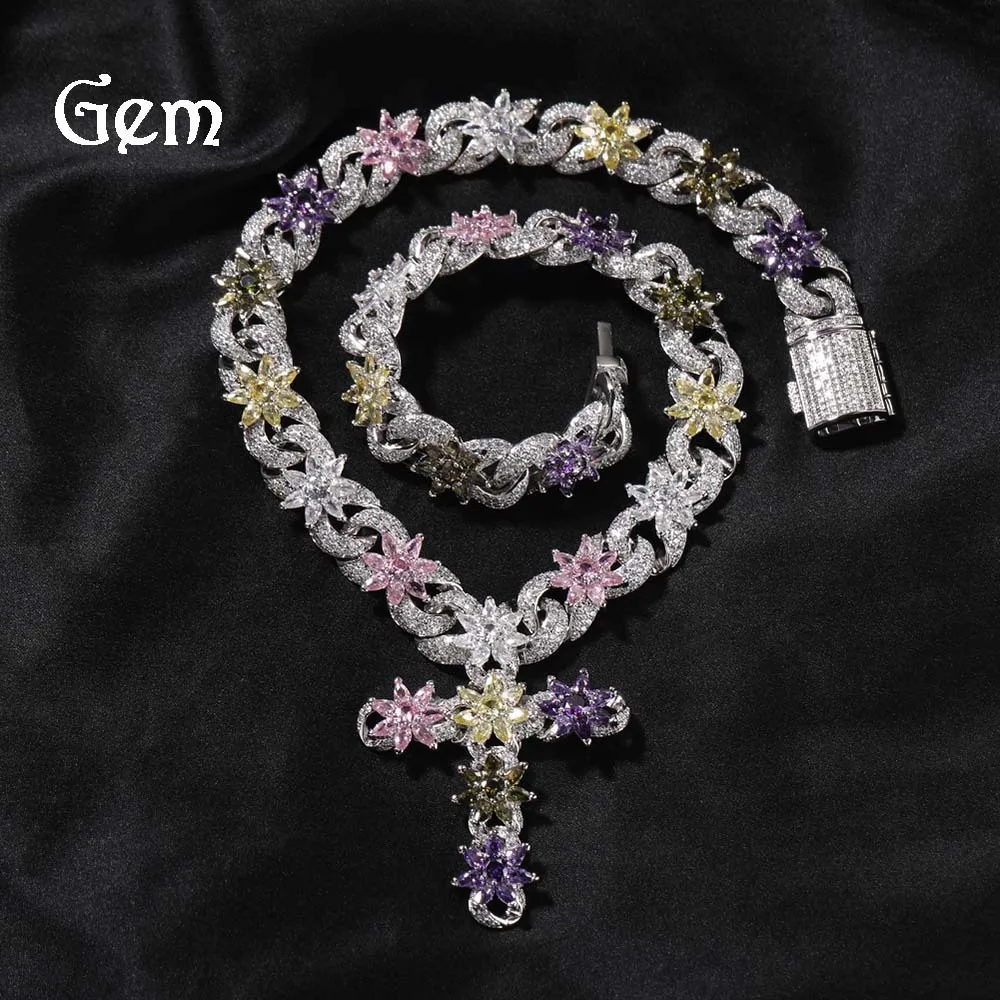 

Advanced Colorful Thorn Cross Necklace With Zircon Flower Design And Infinite Man Chain Fashion Accessories Hip Hop