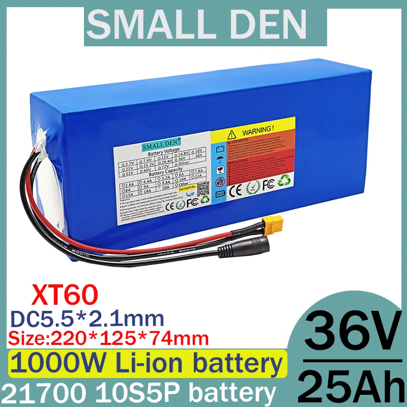 36V 25Ah 21700 10S5P lithium battery pack with 100-1000W high-power backup battery 30A BMS electric vehicle off-road vehicle