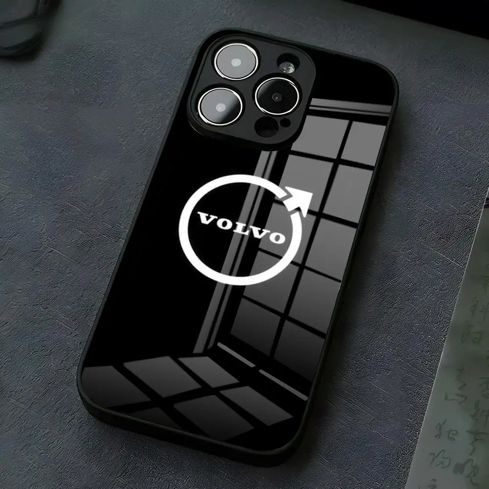 Fajne etui na telefon z logo V-VolvoES do iPhone 17 Pro Max 16 15 14 Pro Max 13 11 X Xs Xr 8 7Plus, szklana obudowa — zdjęcie produktu 4