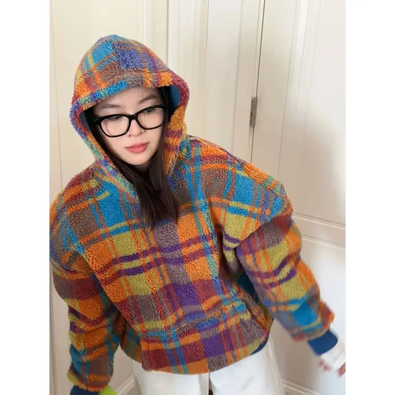 

Colorful Hooded Hoodie Women's 2025 Autumn and Winter New Style Chic Loose and Age Reducing Plush Top