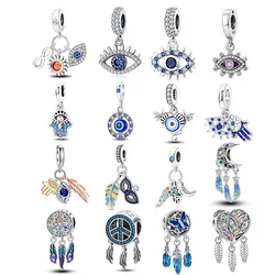 925 Silver Feather Dream Catcher Eye Boutique Pendant Fit Original Bracelet Charm Beads Necklace Diy Female Jewelry
